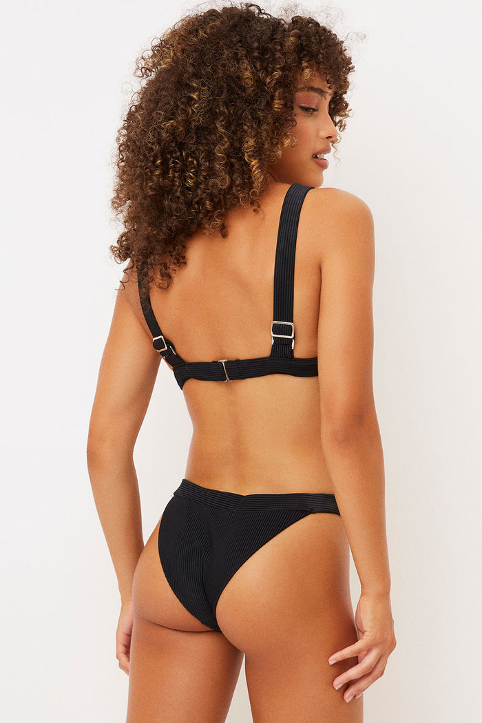 Frankies Bikinis Grace Black V shape Ribbed Cheeky Bottom