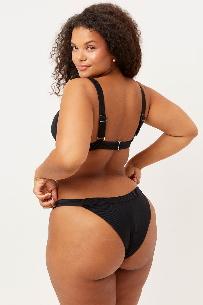 Frankies Bikinis Grace Black V shape Ribbed Cheeky Bottom