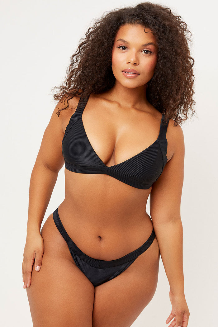 Frankies Bikinis Grace Black V shape Ribbed Cheeky Bottom
