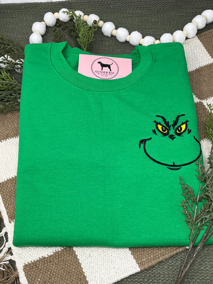 GREEN CHRISTMAS MONSTER Embroidered T-shirt or Sweatshirt