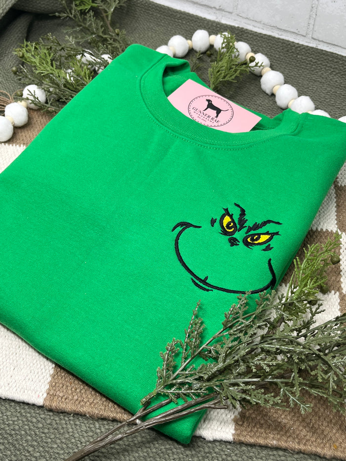 GREEN CHRISTMAS MONSTER Embroidered T-shirt or Sweatshirt
