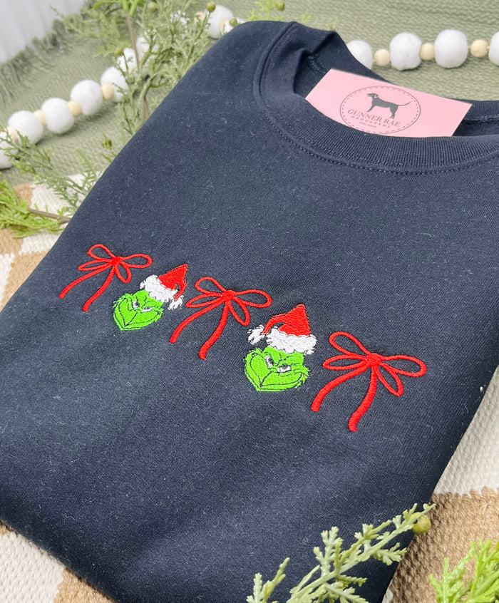 GREEN MONSTER BOWS Embroidered T-shirt or Sweatshirt