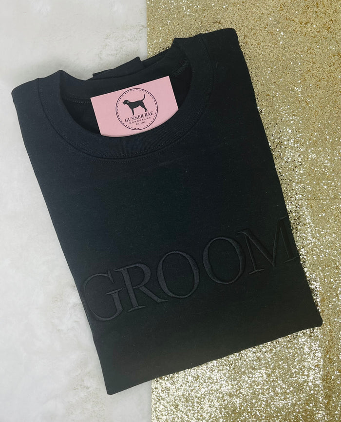 GROOM Custom Embroidered T-shirt or Sweatshirt TNR FONT