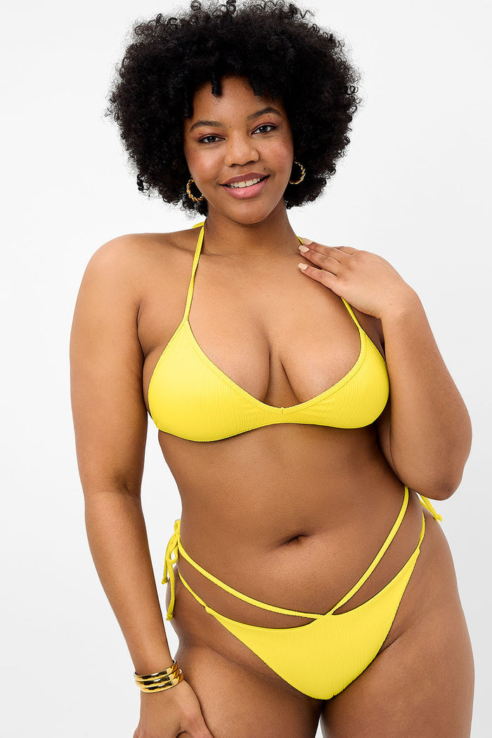 Halo Plissé String Bikini Bottom Pina Colada
