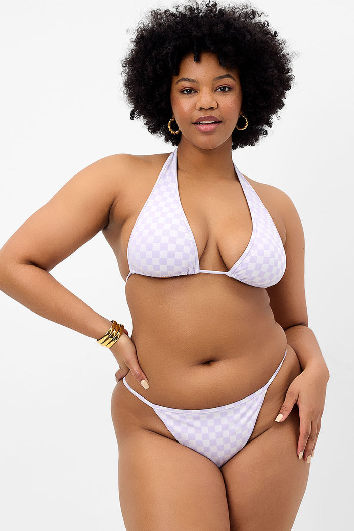 harlow purple checker jacquard print halter top XL