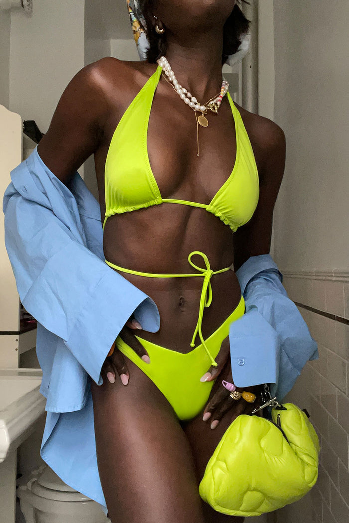 Harlow Satin Halter Bikini Top Slime