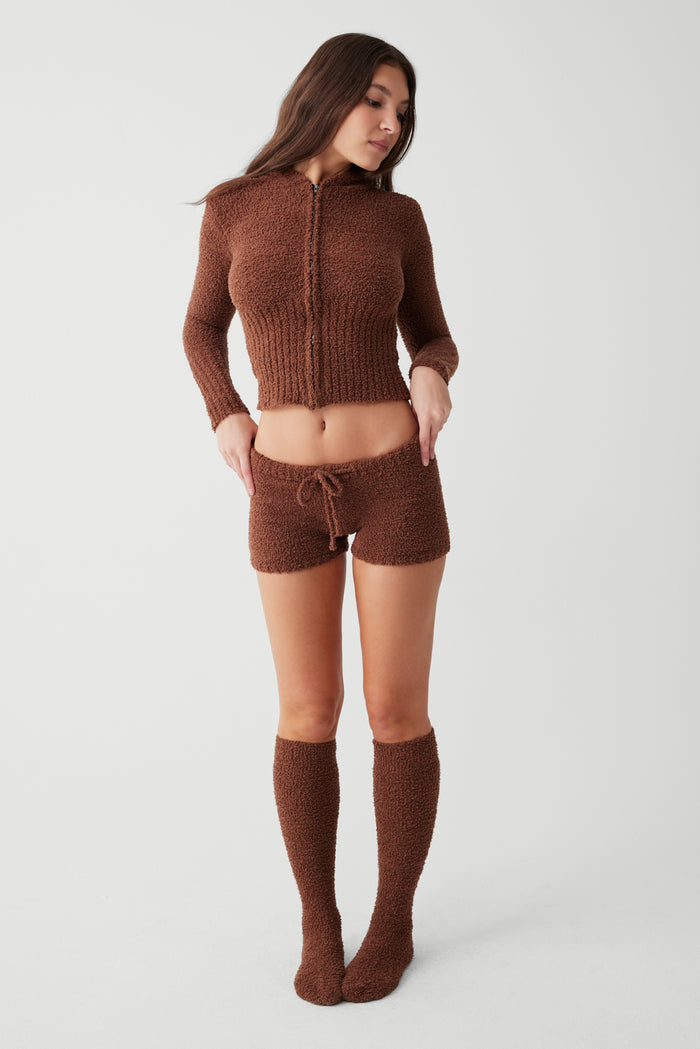 Harlowe fuzzy mini short chocolate lily