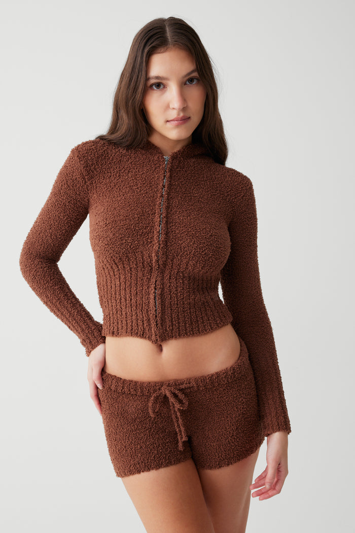 Harlowe fuzzy mini short chocolate lily