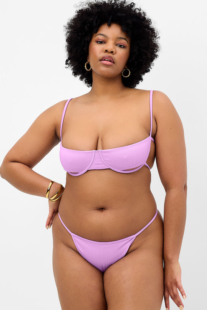 Harmony Plissé Thong Bikini Bottom Wisteria Extended
