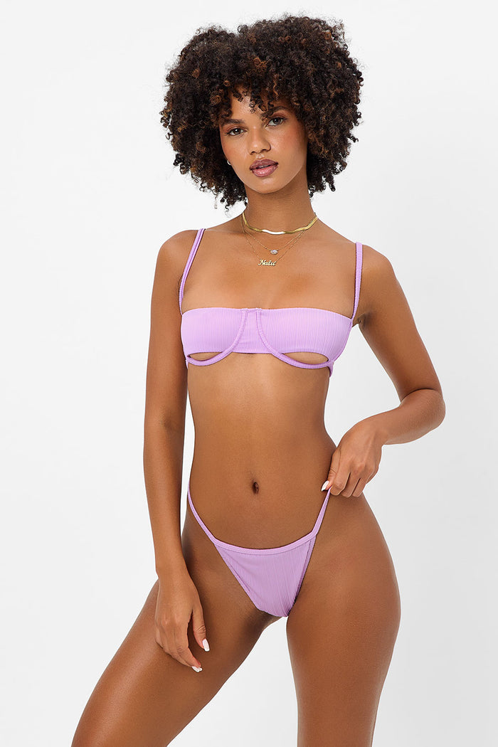 Harmony Plissé Thong Bikini Bottom Wisteria