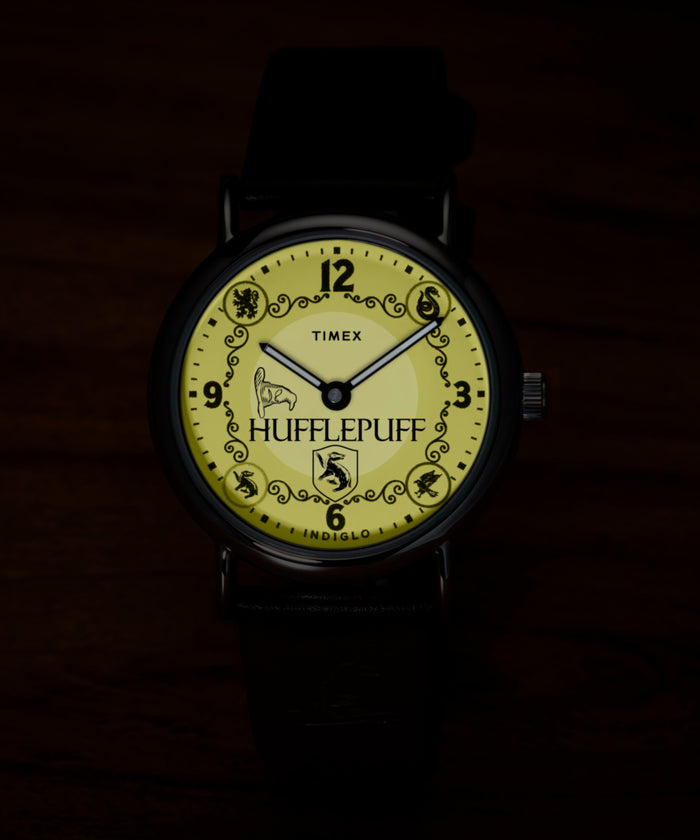 TW2Y76600 Harry Potter x Timex Weekender Hufflepuff House 38mm Leather Strap Watch Campaign Key Silhouettes (Beauty shots) Image