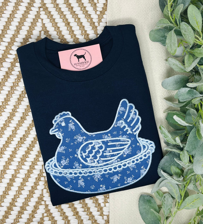 HEN ON A NEST APPLIQUE Custom Embroidered T-shirt or Sweatshirt
