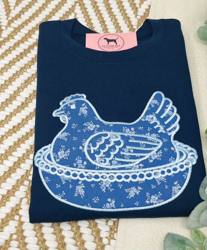 HEN ON A NEST APPLIQUE Custom Embroidered T-shirt or Sweatshirt