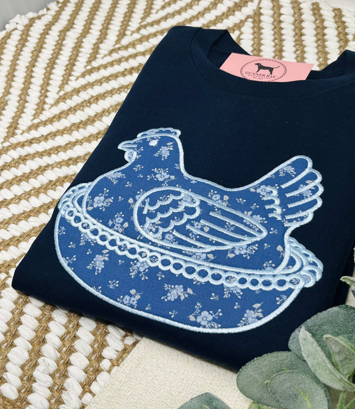 HEN ON A NEST APPLIQUE Custom Embroidered T-shirt or Sweatshirt