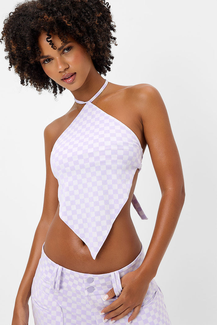 hennie purple check jacquard halter top