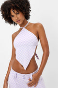 hennie purple check jacquard halter top