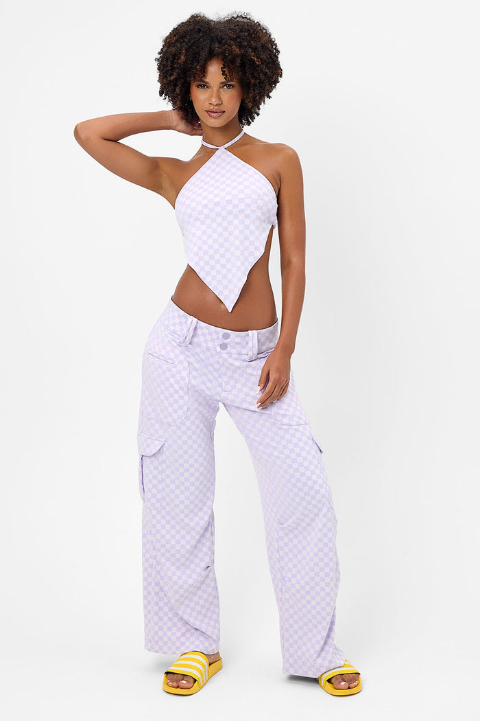 hennie purple check jacquard halter top