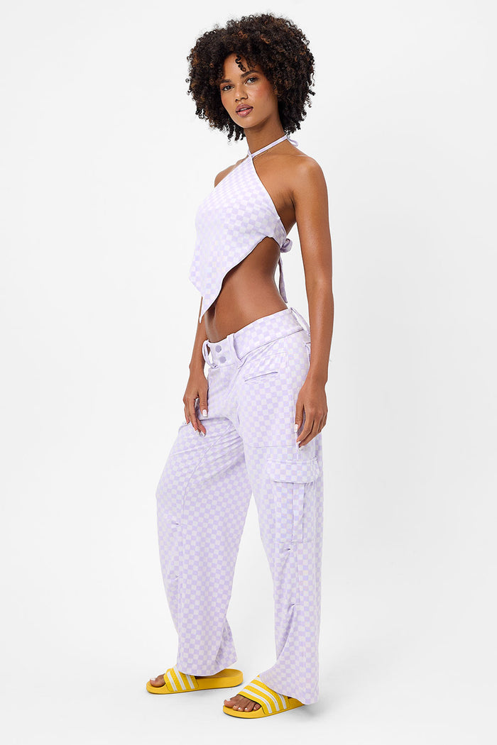 hennie purple check jacquard halter top