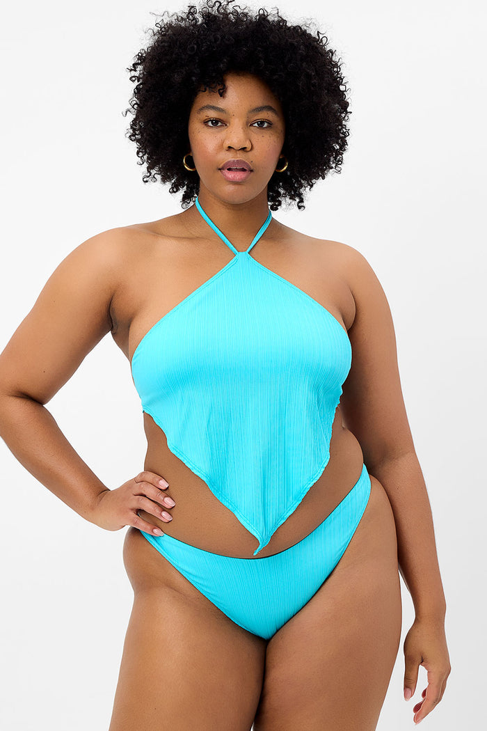 Hennie Plissé Halter Bikini Top Aquamarine
