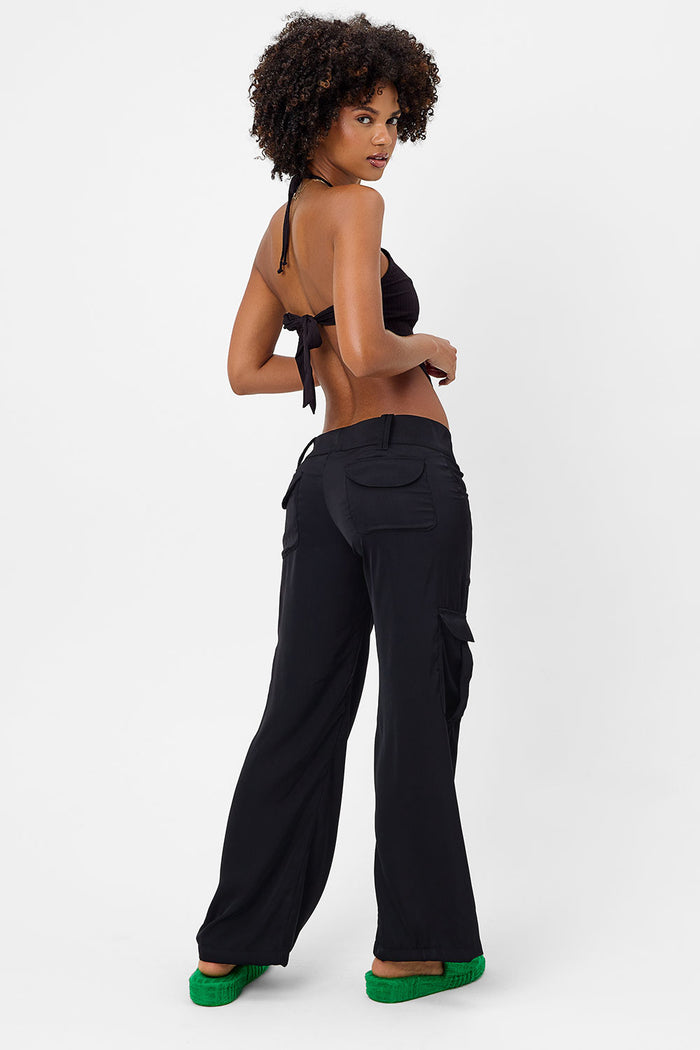 Hennie Plissé Halter Bikini Top Black