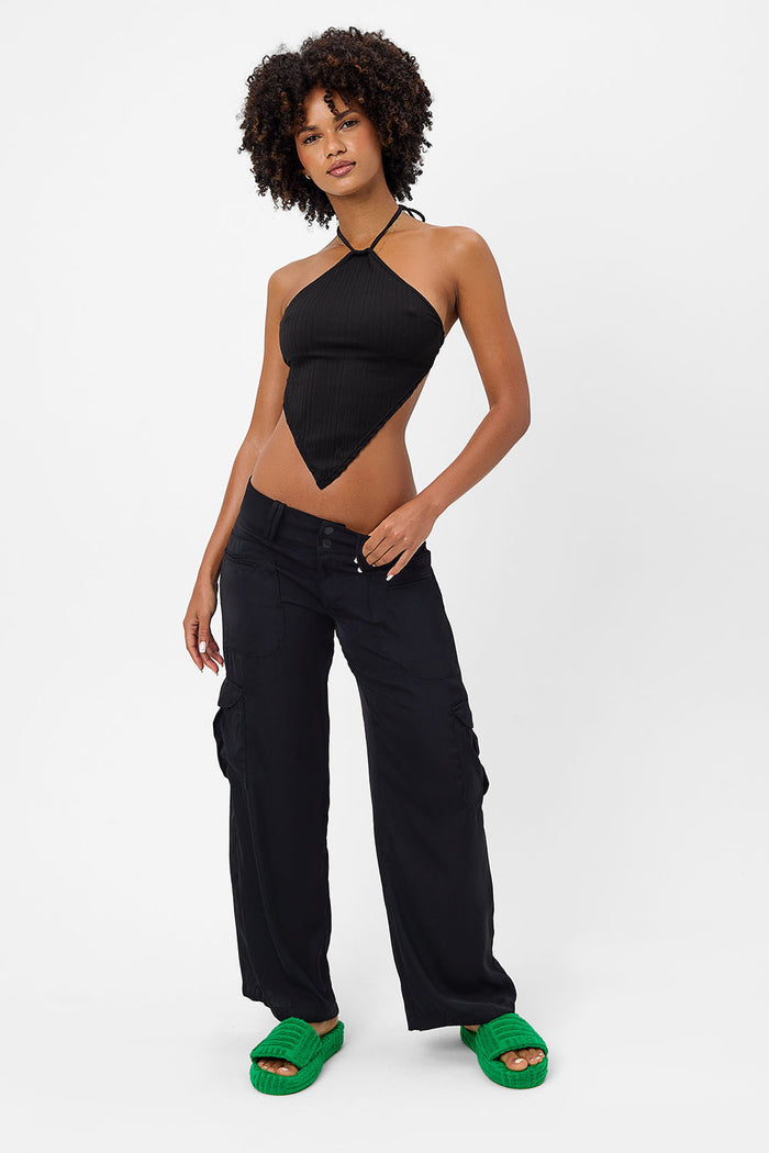 Hennie Plissé Halter Bikini Top Black