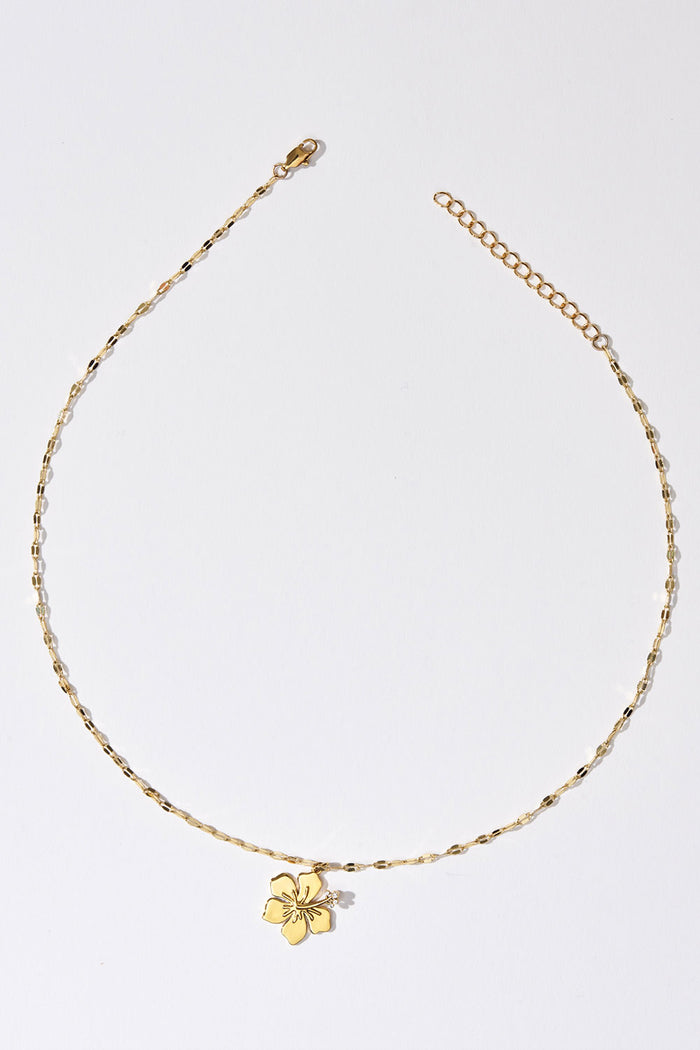 Hibiscus Charm Necklace Gold