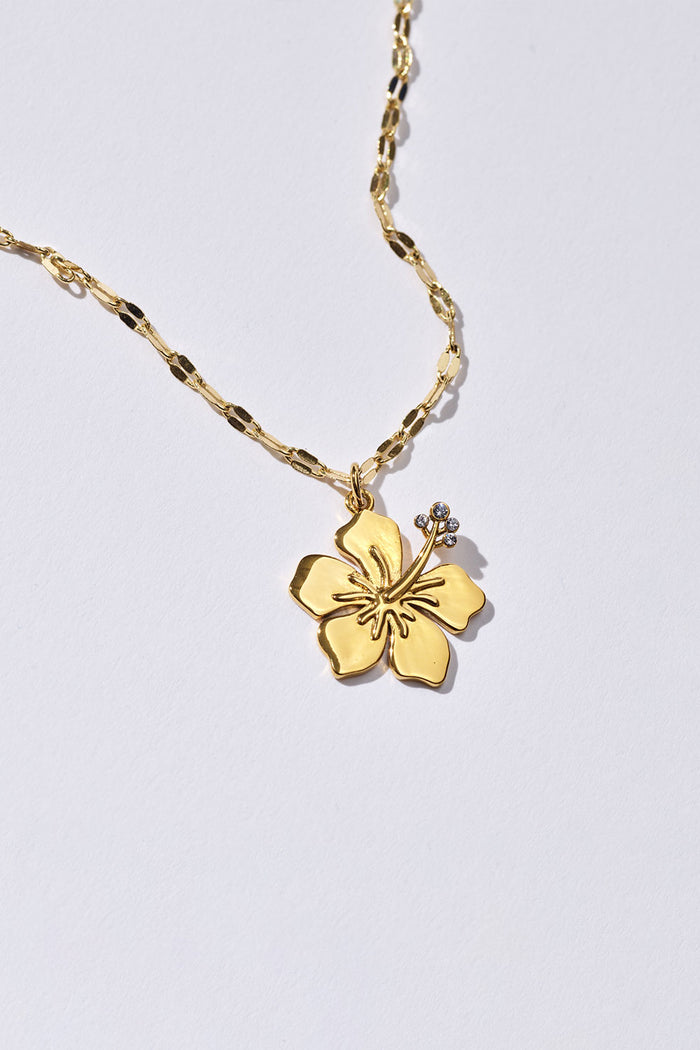 Hibiscus Charm Necklace Gold