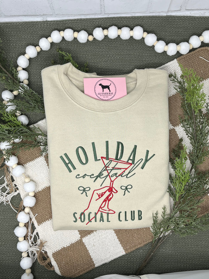 HOLIDAY COCKTAIL SOCIAL CLUB Embroidered T-shirt or Sweatshirt