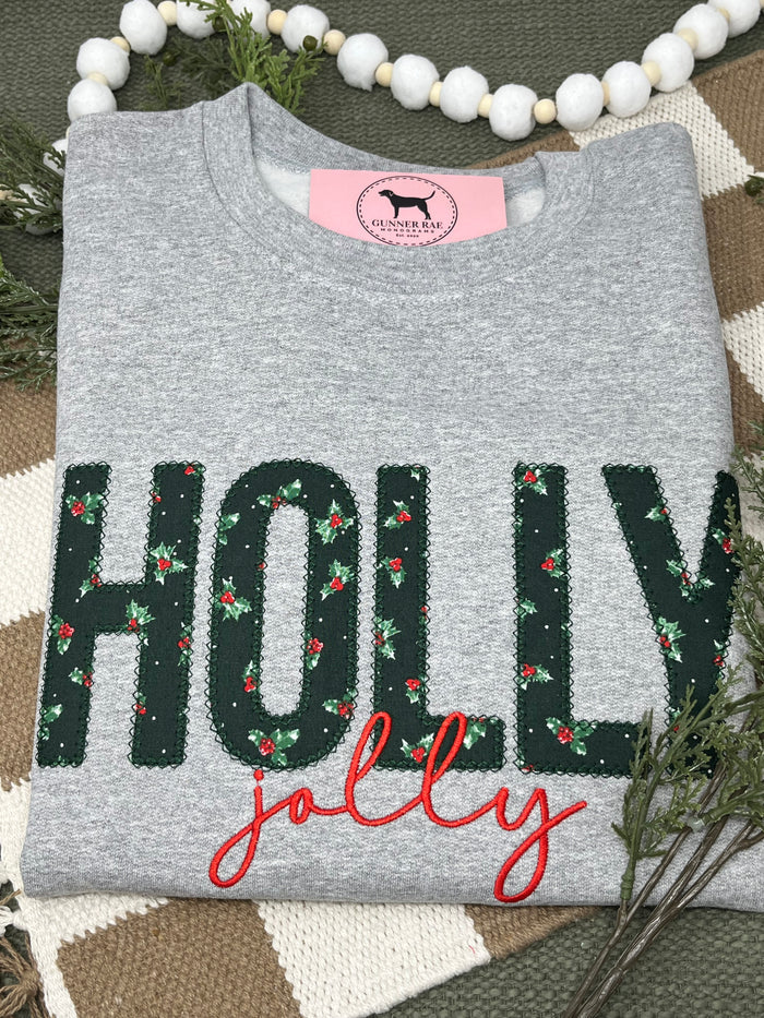 HOLLY JOLLY APPLIQUE Embroidered T-shirt or Sweatshirt