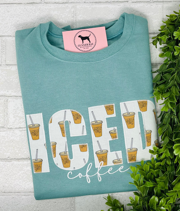 ICED COFFEE Appliqué Embroidered T-shirt or Sweatshirt