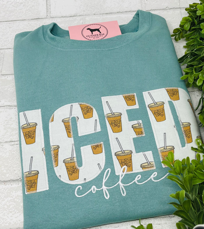 ICED COFFEE Appliqué Embroidered T-shirt or Sweatshirt