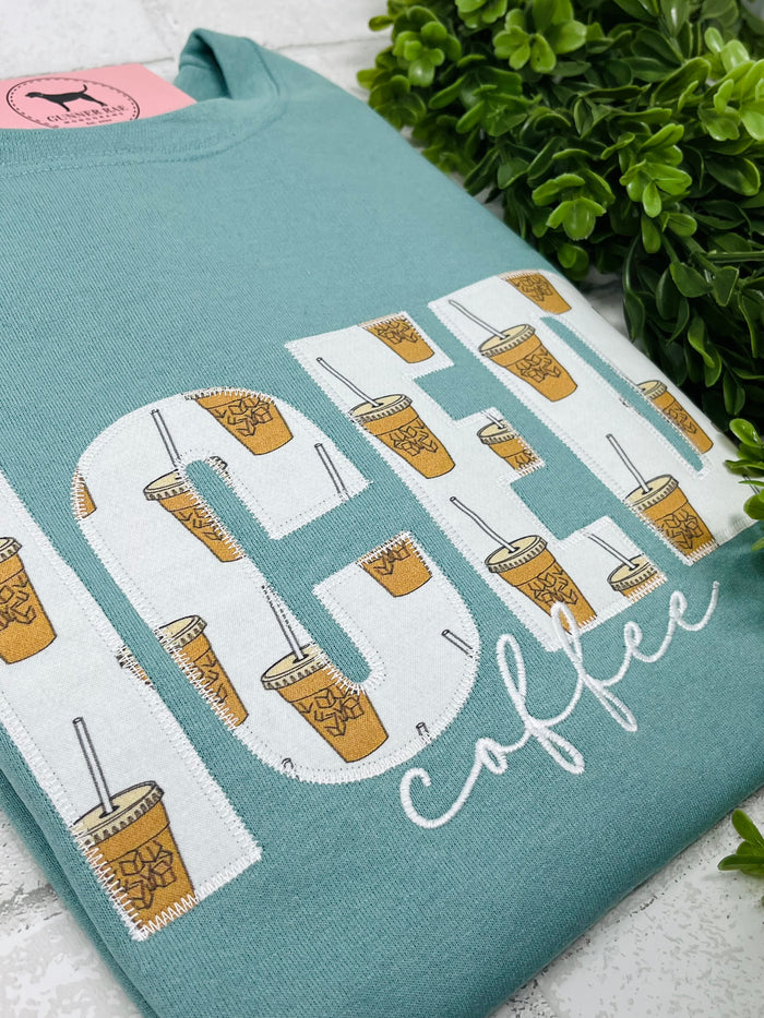 ICED COFFEE Appliqué Embroidered T-shirt or Sweatshirt