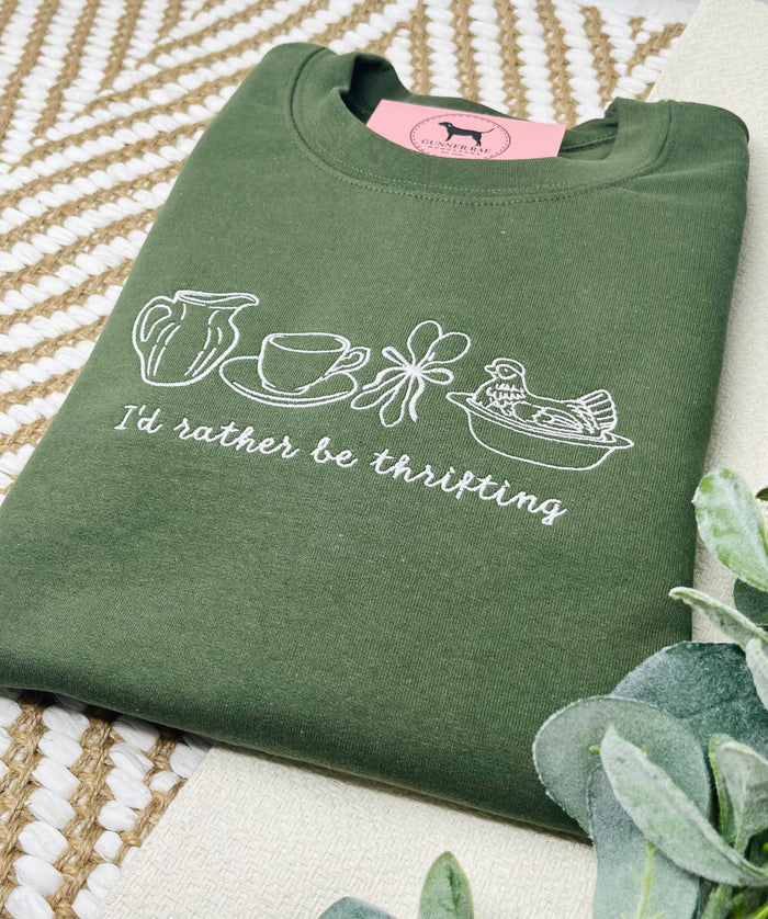 I'D RATHER BE THRIFTING Custom Embroidered T-shirt or Sweatshirt