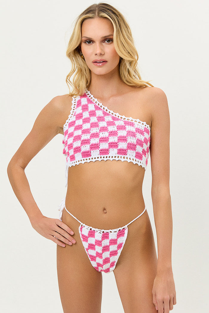 Ingrid Pink Checker Cheeky Crochet Bottom