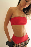 Jada Ribbed Bandeau Bikini Top Crimson