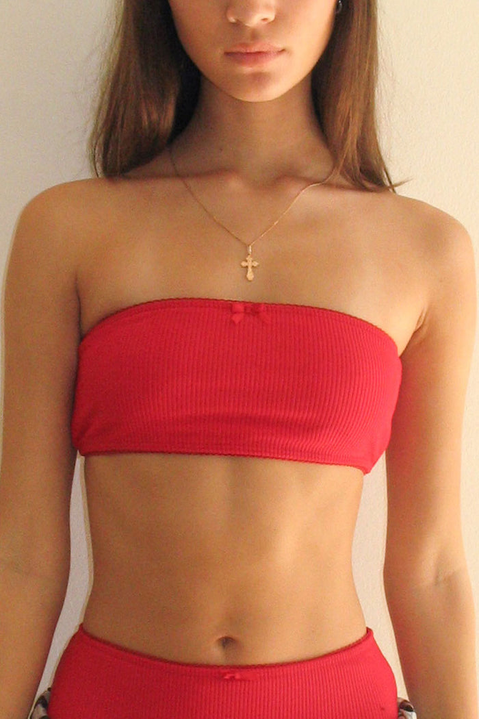 Jada Ribbed Bandeau Bikini Top Crimson