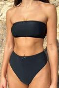 Jada Ribbed Bandeau Bikini Top Ebony