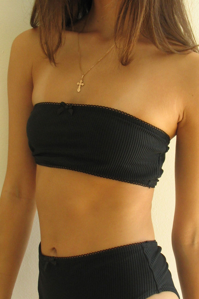 Jada Ribbed Bandeau Bikini Top Ebony