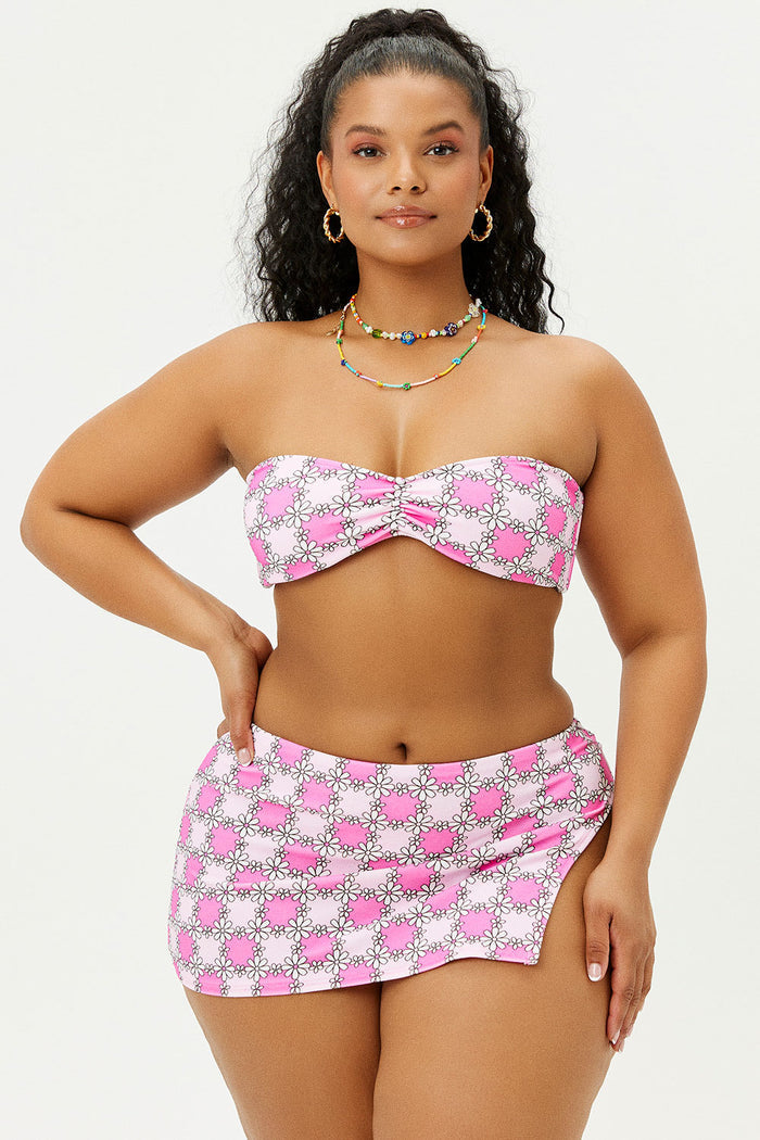 Jeanette Terry Pink Daisy Strapless Bikini Top Extended