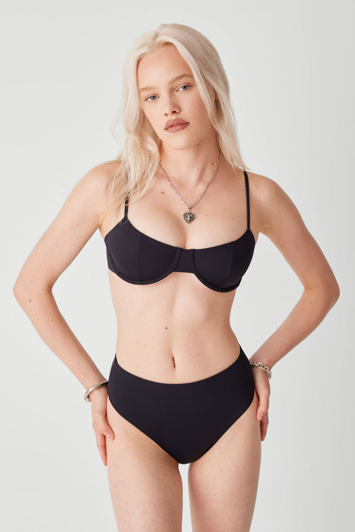 Jenna High Waist Bikini Bottom Black