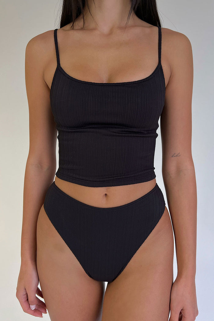 Jenna Plissé High Waist Bikini Bottom Black