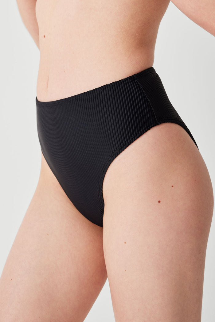 Jenna Ribbed High Waist Bikini Bottom Black