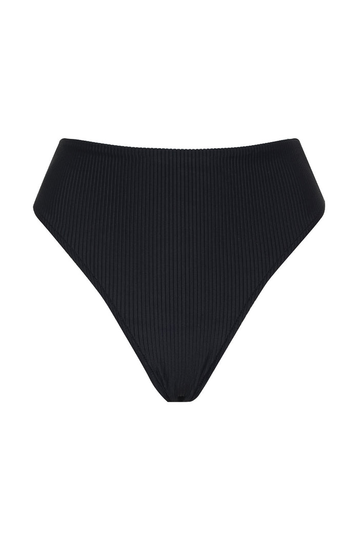 Jenna Ribbed High Waist Bikini Bottom Black