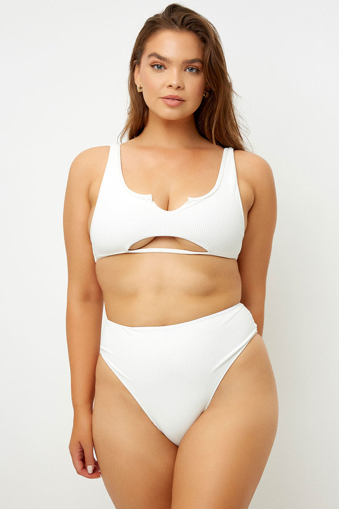 Frankies Bikinis Jenna White High Waist Ribbed Booty Bottom