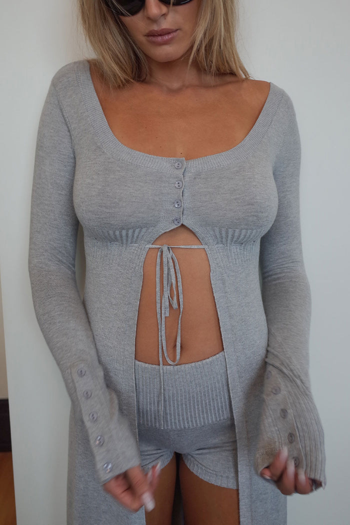 Jewel Knit Midi Cardigan Heather Grey