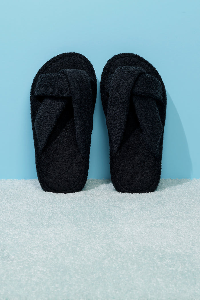 Juna Black Terry Slide Sandals