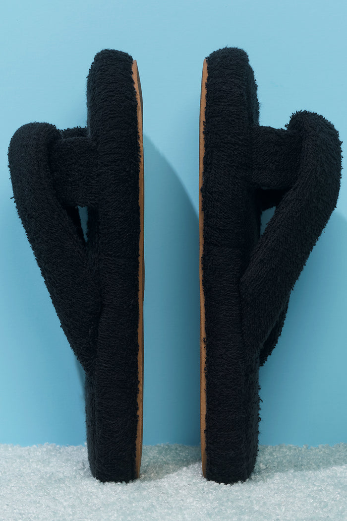 Juna Black Terry Slide Sandals