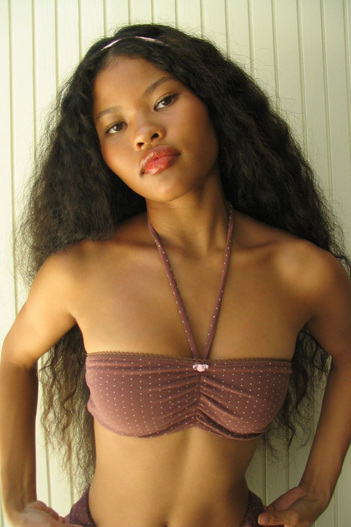 Jupiter Terry Bandeau Bikini Top Chocolate