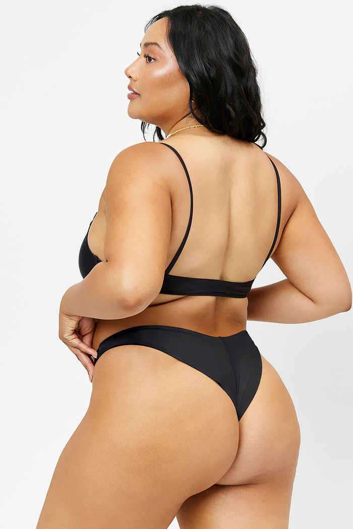 Katarina Black Satin Cheeky Bikini Bottom Extended