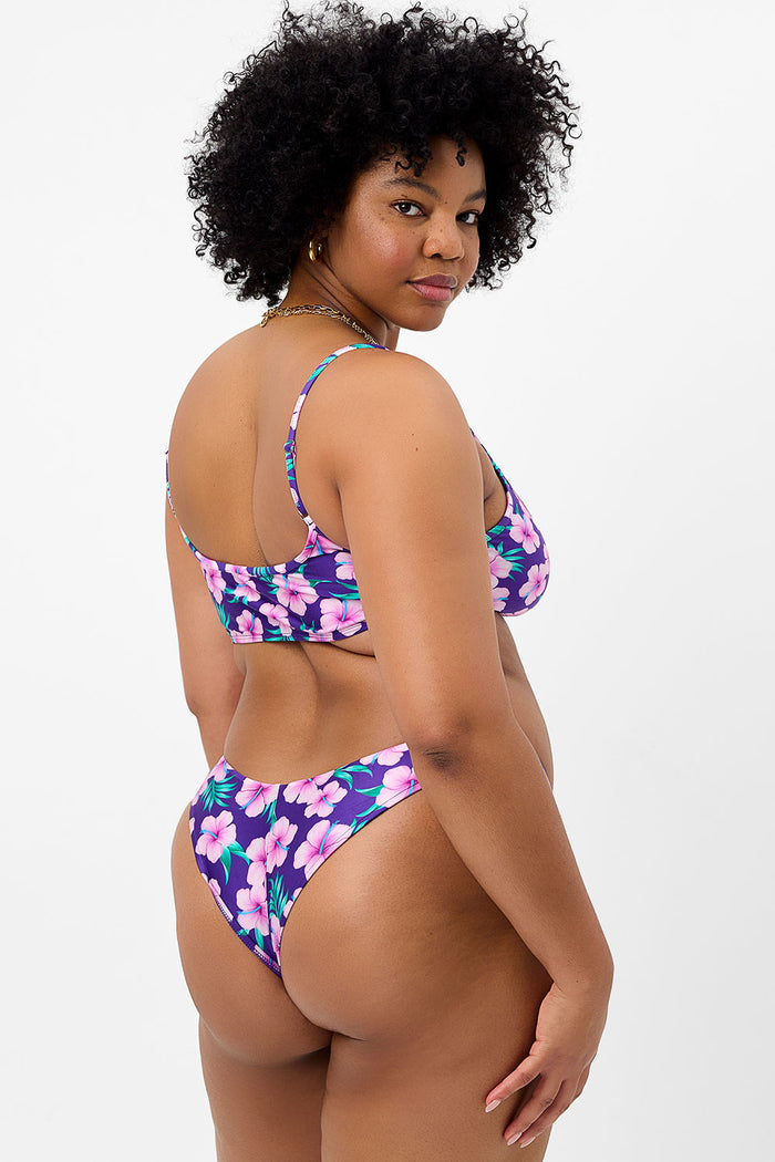 Katarina Shine Cheeky Bikini Bottom Purple Hibiscus